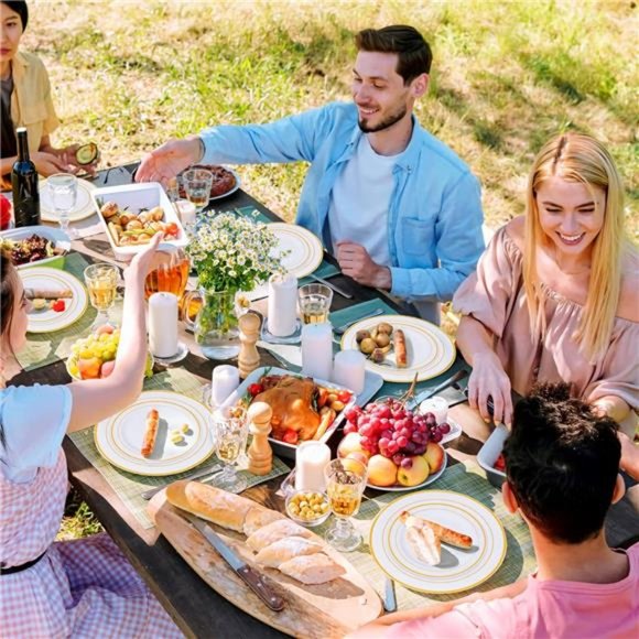 175 Piece Gold Dinnerware Set - 50 Gold Rim Plastic Plates - 25 Gold Silverware - Picture 7 of 8